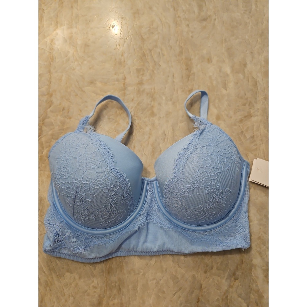 Auden Light Blue Lace Demi Long Line Bra NWT 34DD